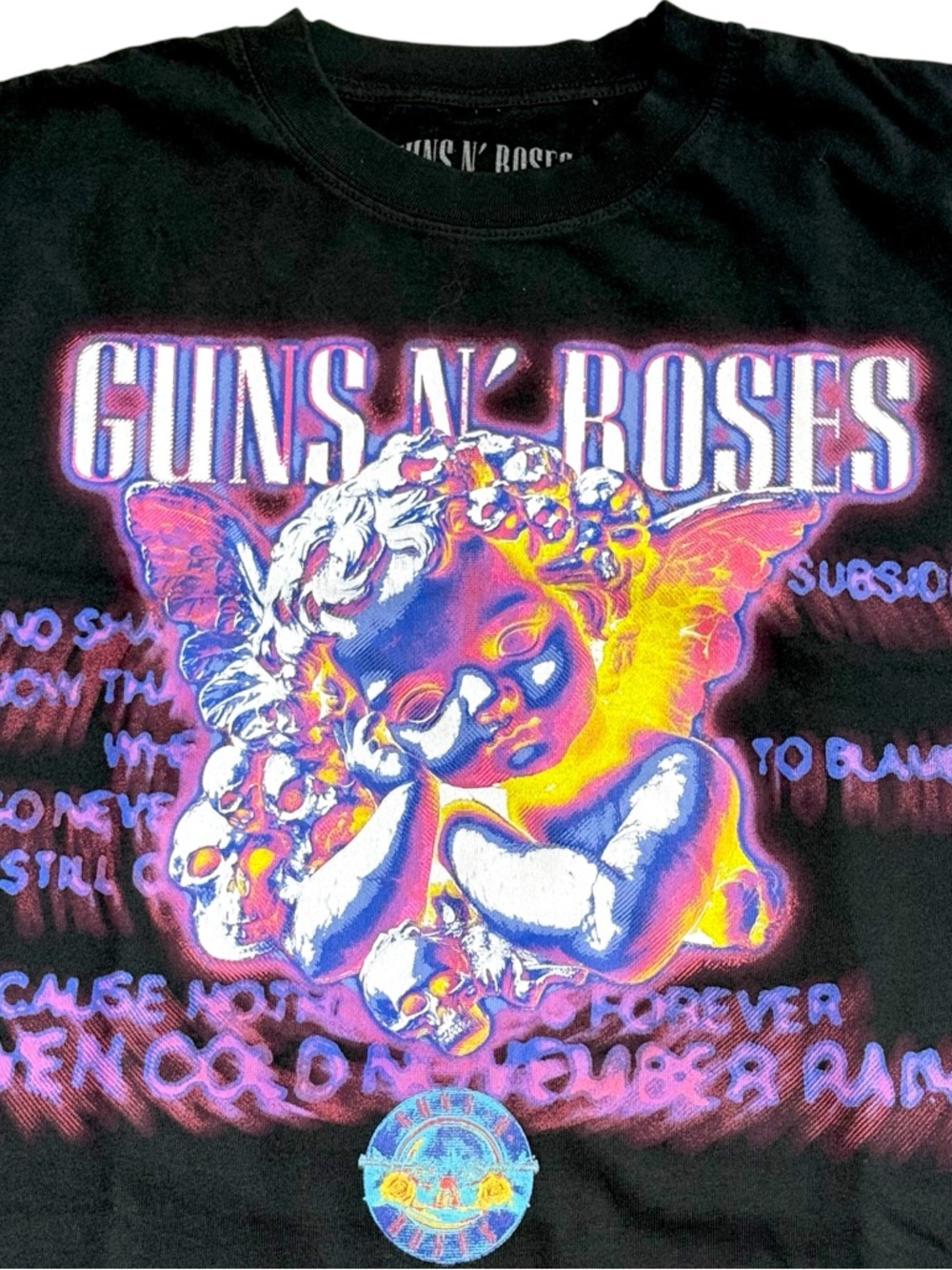 Guns N Roses Graphic Band T Shirt Mens M Black Skull Neon Rock Concert Tee